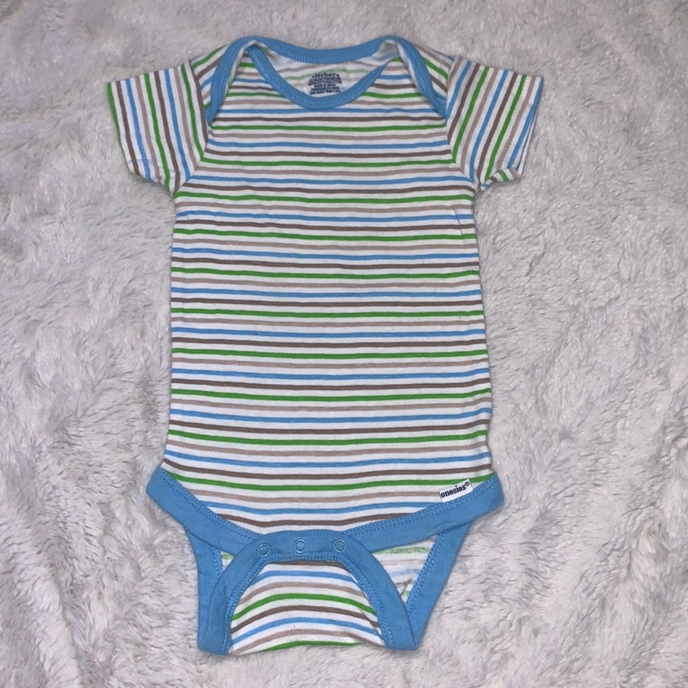 (3 for $10) Gerber 12 month blue and green striped bodysuit 100% cotton